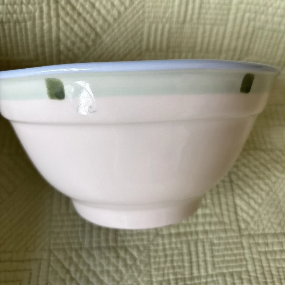 Hartstone USA Hand Painted Fruit Stoneware Bowl Yellow Blue Green 7.25